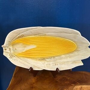 Vintage Yellow Corn Shaped Ceramic Platter made by Bassano in Italy